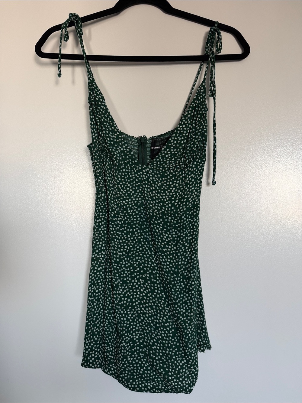 Reformation Green Floral Tie-Shoulder Top